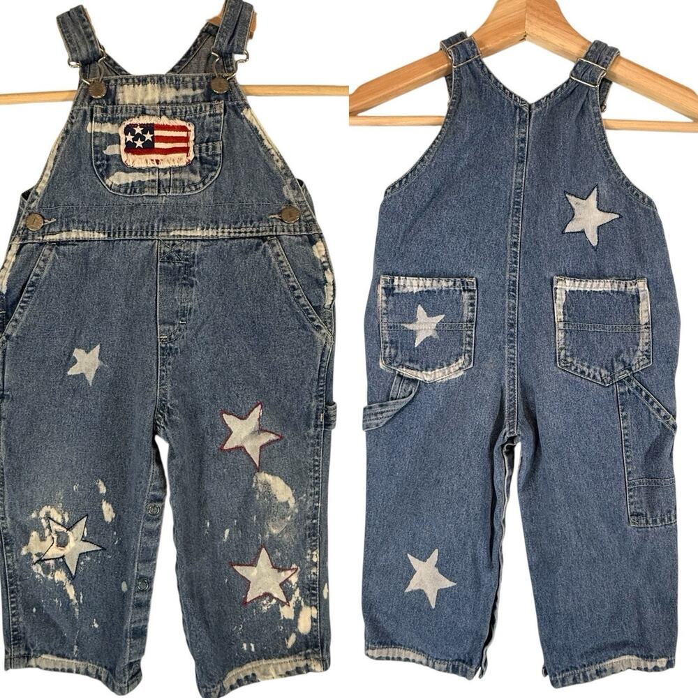 VTG USA Patchwork America Overalls Baby Toddler SIZE 18M Twice Upon a Time Denim